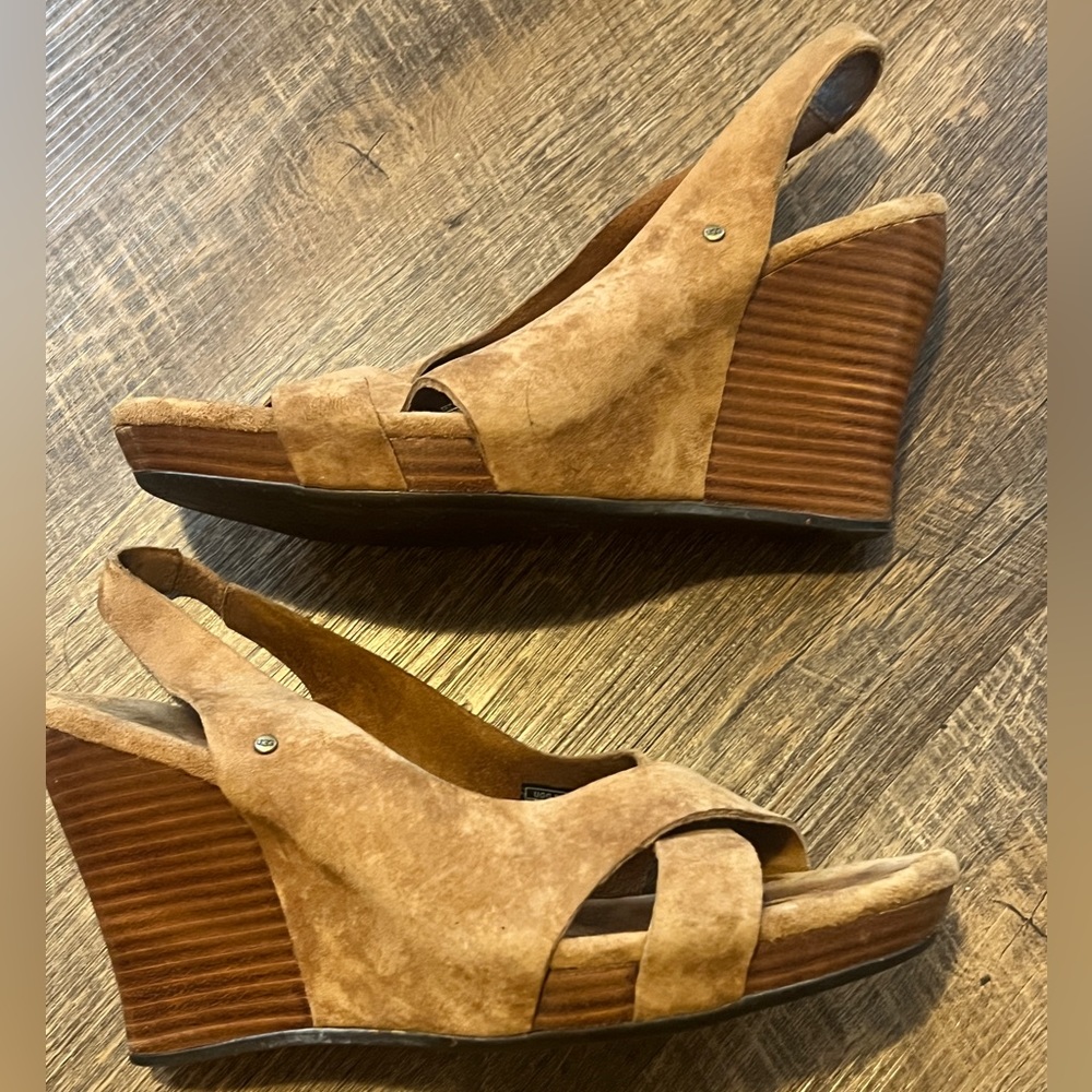 Ugg Hazel Genuine Suede Slingback Cork Wedge Sandals Size 6.5